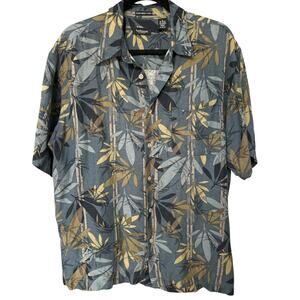 Van Heusen Men's Washable Linen Palm Button Down Hawaiian Shirt Size Large